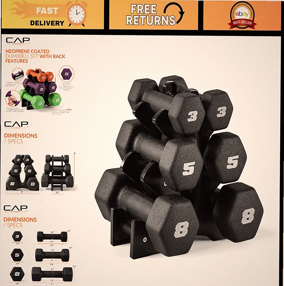 Neoprene Dumbbell Weights Set - Adjustable Fitness Weights for Home Gym - Black