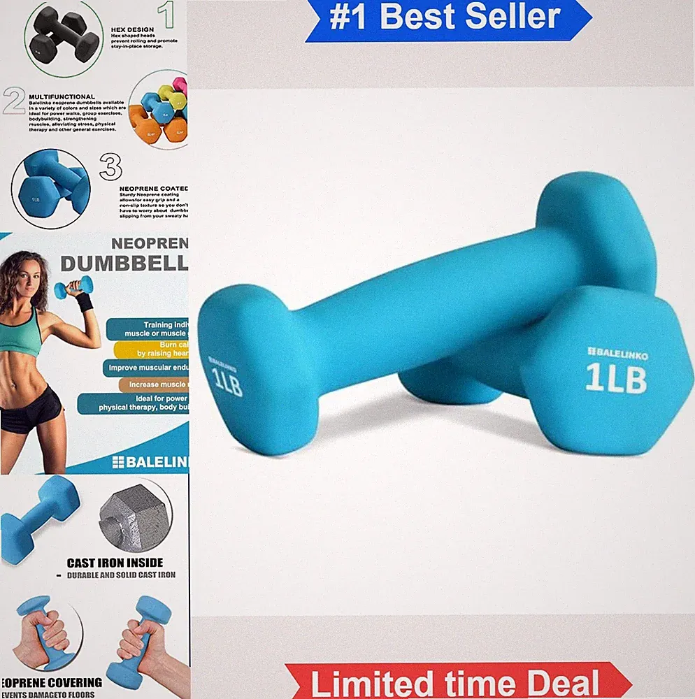 Neoprene Dumbbells 1 lb Each Hexagonal Non Slip Grip Yoga Pilates Weight Set 2