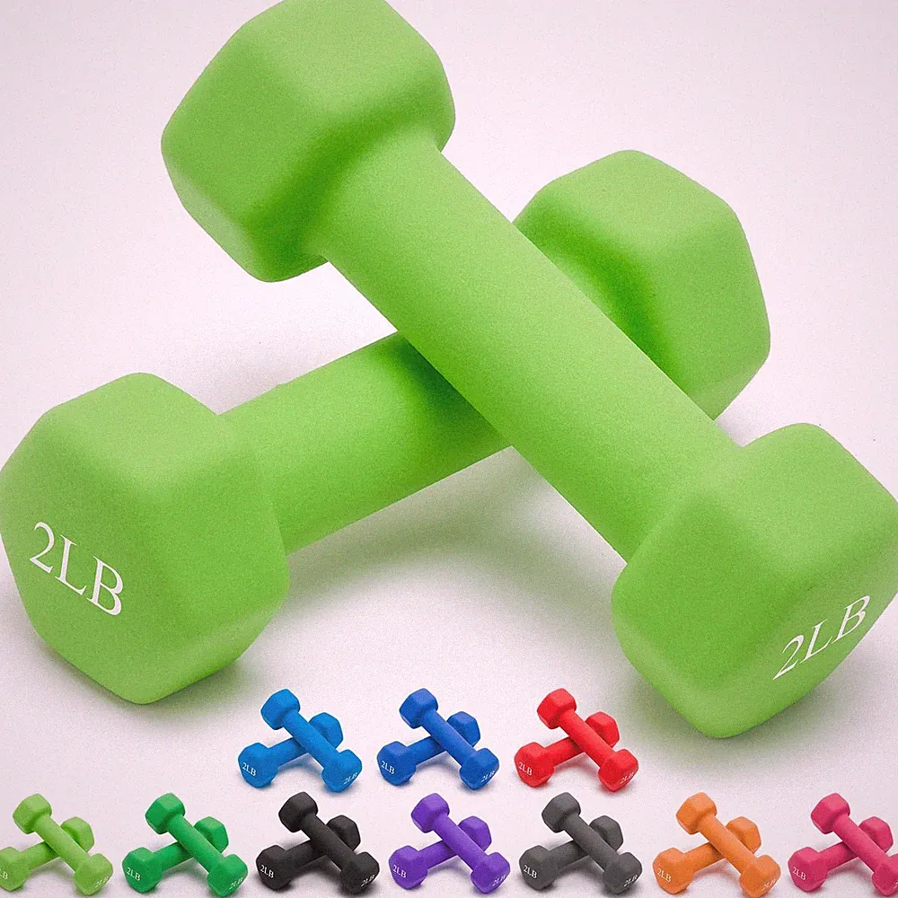 Neoprene Dumbbells 15 LB Pair Anti Slip Hex Shape Green Portzon 1-15 Weights