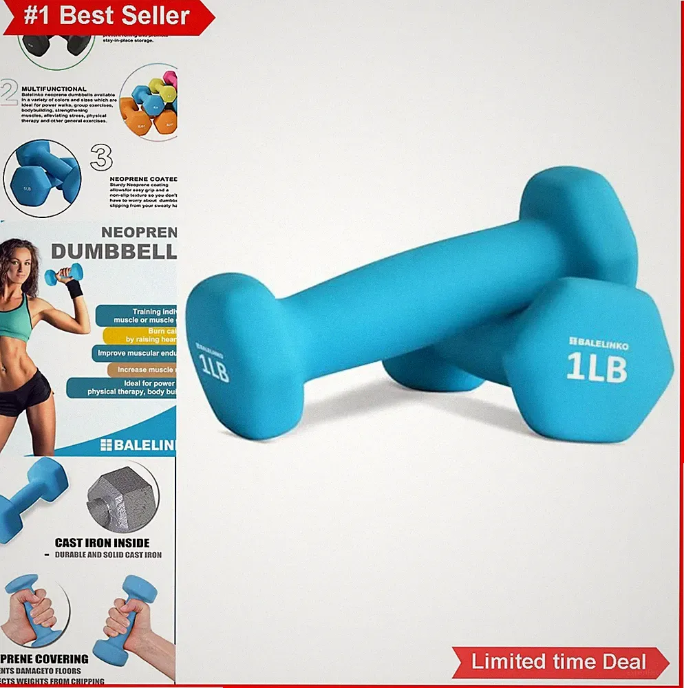 Neoprene Dumbbells 1lb Pair Hexagonal Non Slip Grip Yoga Pilates Weights Set