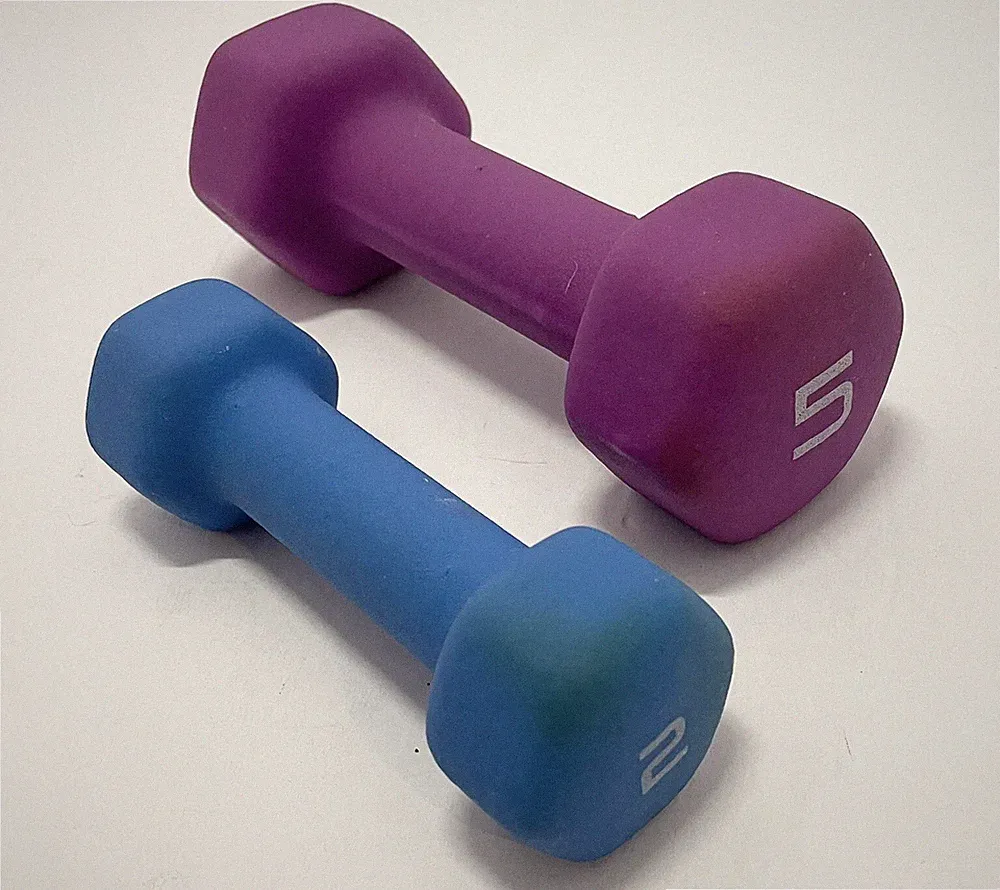 neoprene dumbbells, 5lbs & 2lbs (one of each) Good Shape, No Rips Or Tears.