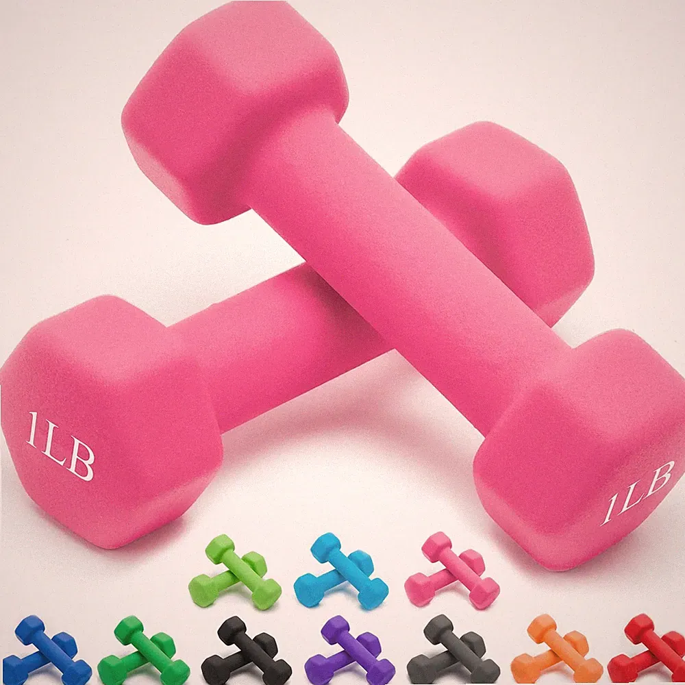 Neoprene Dumbbells Set of 2, 1-15 LB, Anti-Slip, Hex Shape, 10 Color Options