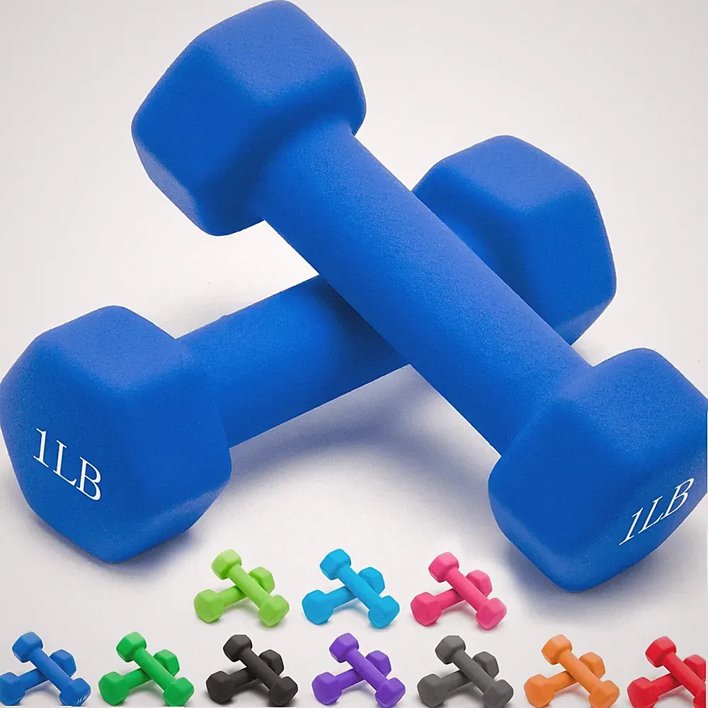 Neoprene Dumbbells Set of 2, 1-15 LB, Anti-Slip, Hex Shape, 10 Colors Available