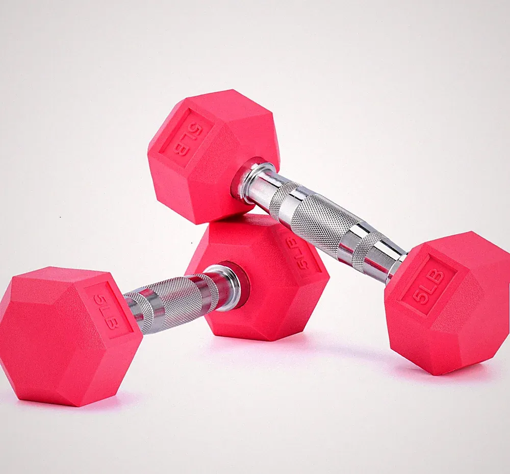 Neoprene Dumbbells Set of 2, 1-15 LB, Pink, Anti-Slip, Hex Shape