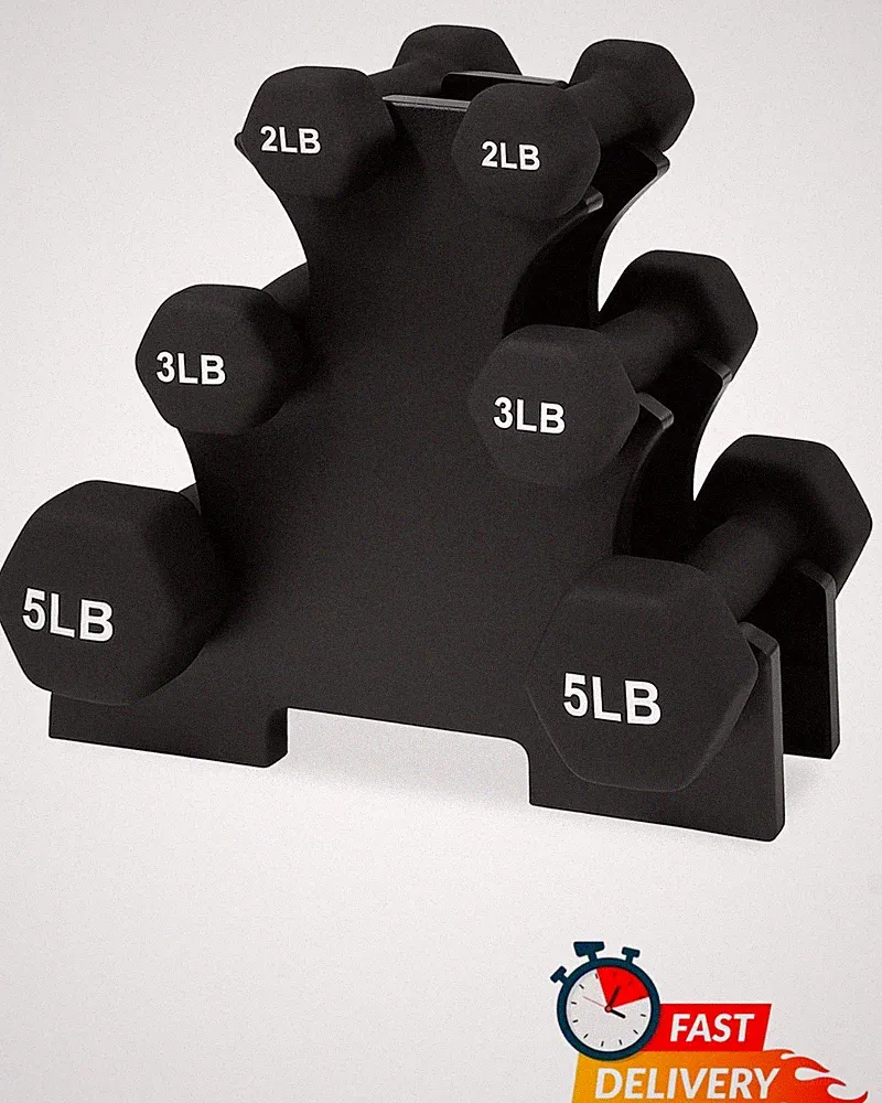 Neoprene Hex Dumbbell Set with Stand Non Slip Grip Home Gym Strength Training