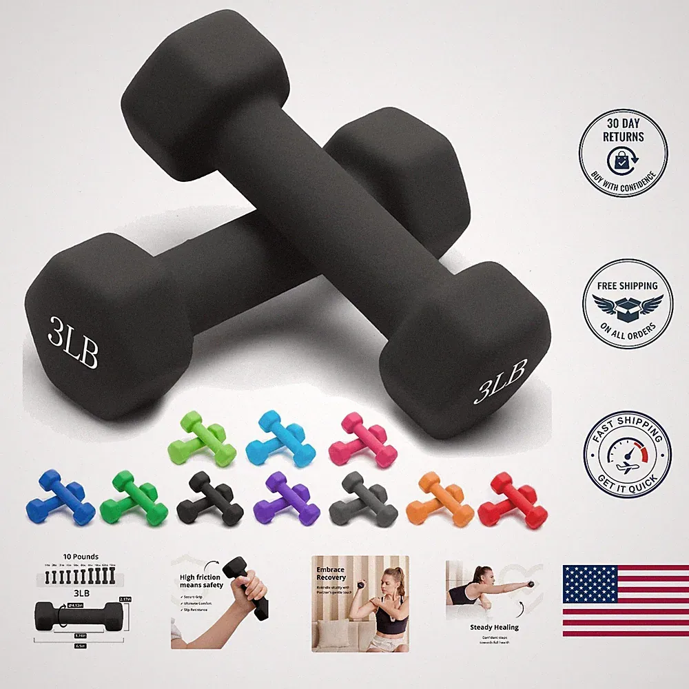 Neoprene Hex Dumbbells Set – 2 x 3LB Weights with Ergonomic, Non-Slip Design