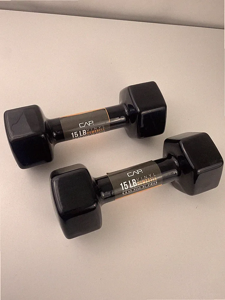 NEW 15 lbs PAIR of HEX CAP dipped in Vinyl DUMBBELLS Weights Set 30 Lb Total