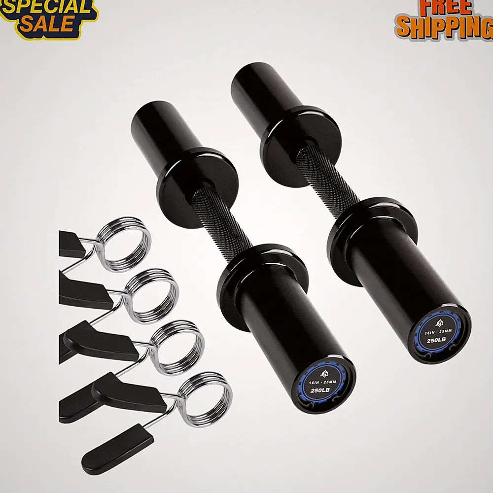 NEW 16" Loadable Dumbbell Handles Pair Olympic Bar 2 Inch Plates Spring Collars