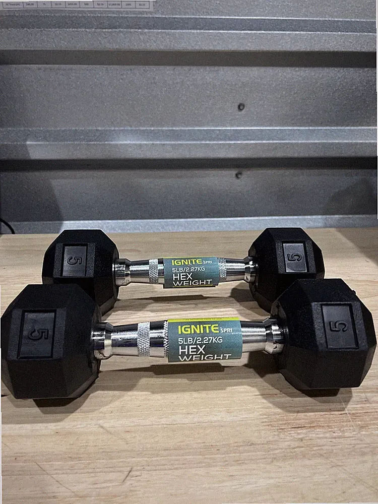 NEW!!! 2pc Ignite SPRI 5 LB Dumbbell Rubber Coated Hex Dumbbells Weights Pair
