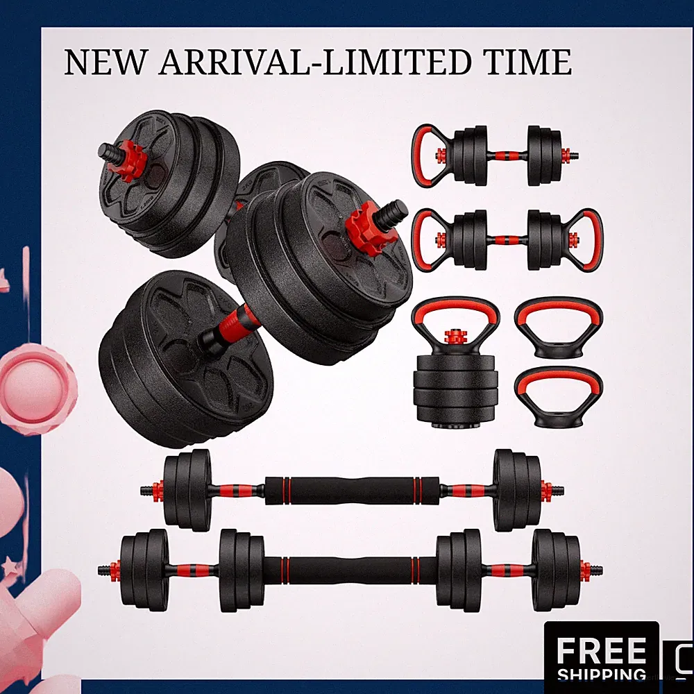 NEW Adjustable Dumbbell Set 4-in-1 Weights Barbell Kettlebell Home Gym Set