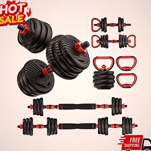 NEW Adjustable Dumbbells 5-in-1 20-90lbs Barbell Kettlebell Push-Up Stand
