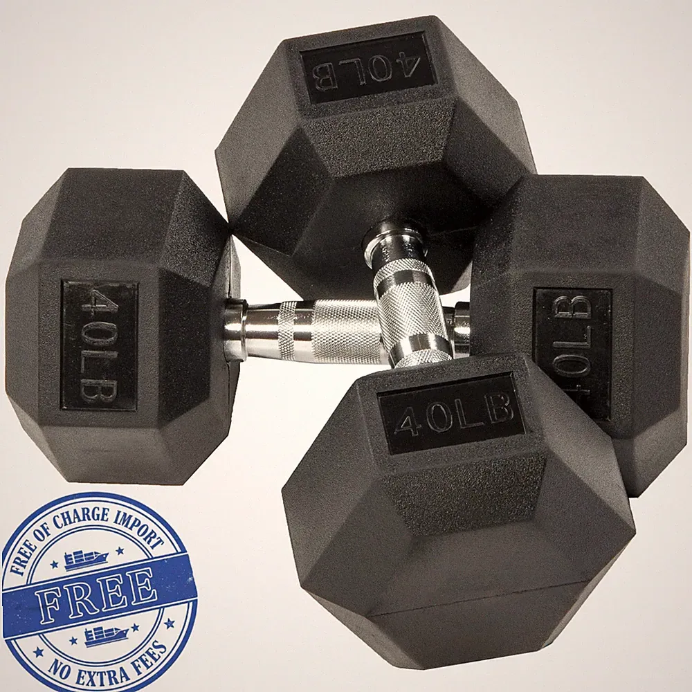 NEW! BalanceFrom Rubber Encased Hex Dumbbells, 40 lbs Pair, Non-Slip Grip, Black