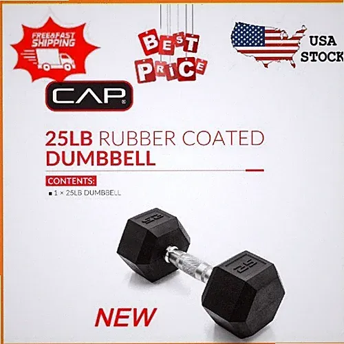 NEW CAP Barbell, 25lb Rubber Hex Dumbbell, Single FREESHIPPING
