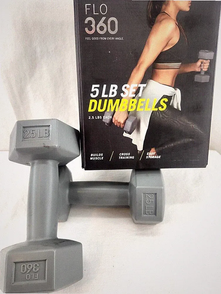 NEW FLO 360 5lb Dumbbells Set Pair of 2.5lb Each Grey Plastic Training Weights