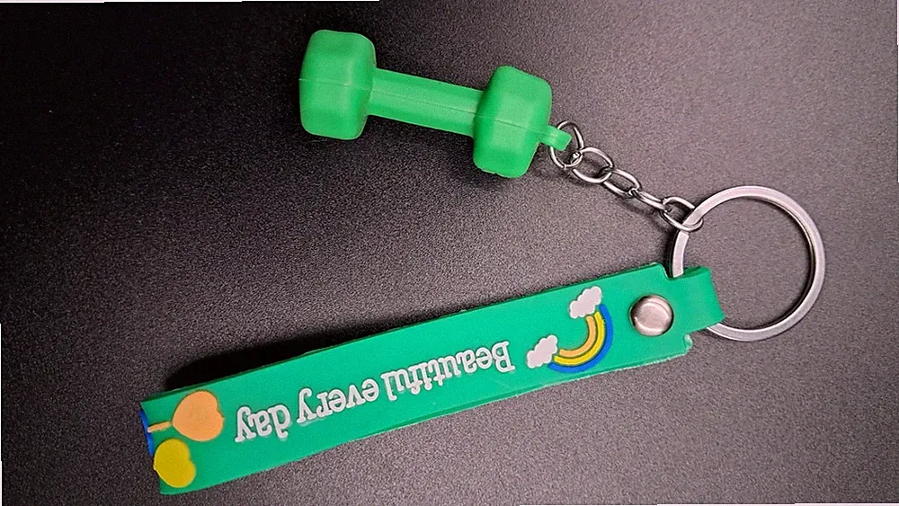 New Green Dumbbell Gym Keychain Fitness Rubber Silicone Charm Workout Sport Ring