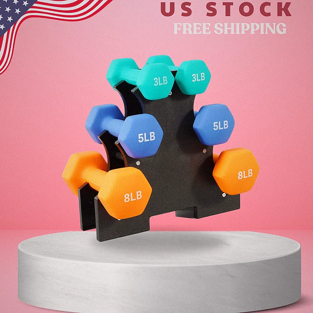 NEW Neoprene Coated Dumbbell Set with Rack Free Hand Weights 20/32/50/56LBS Gym