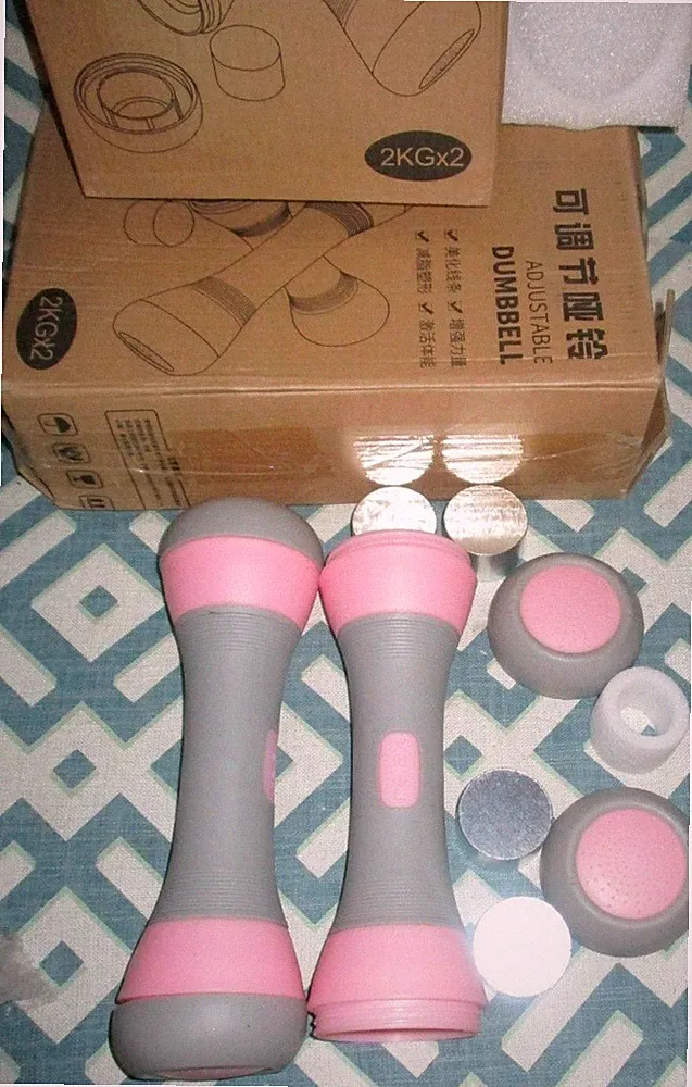 NEW SET 2 ADJUSTABLE NEOPRENE NON SLIP HAND WEIGHT DUMBELLS 4.5 LBS EA PINK GRAY
