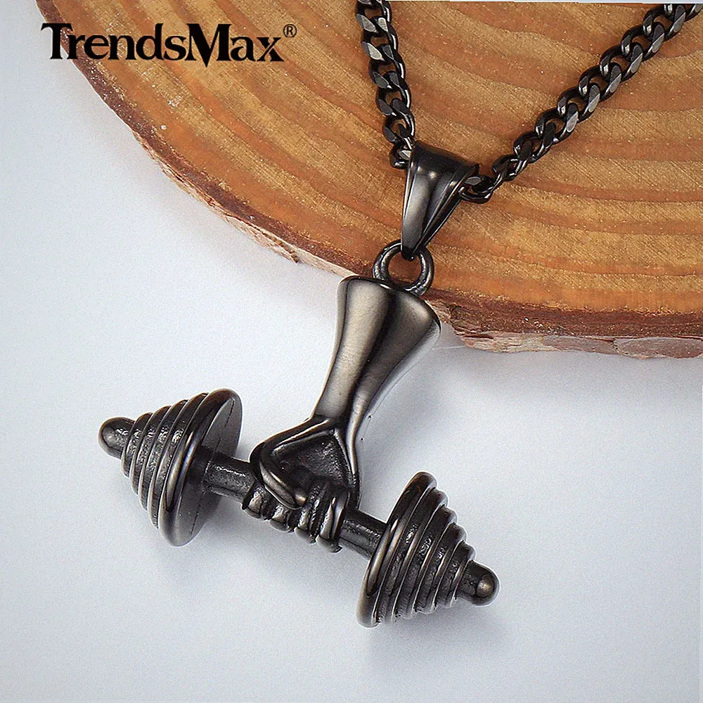 New Stainless Steel Barbell Gym Weight Lifting Dumbbell Pendant Necklace 18-24"