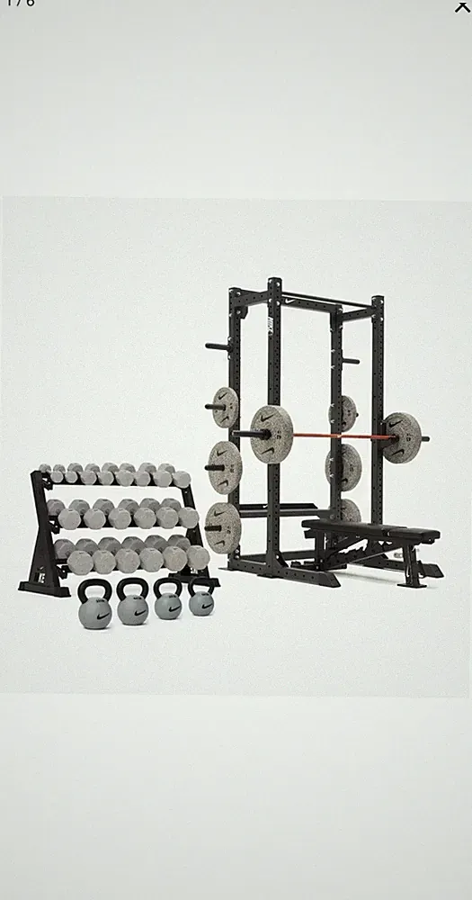Nike Home Gym Set Adjustable Bench Rack Plates Dumbbells Kettlebells
