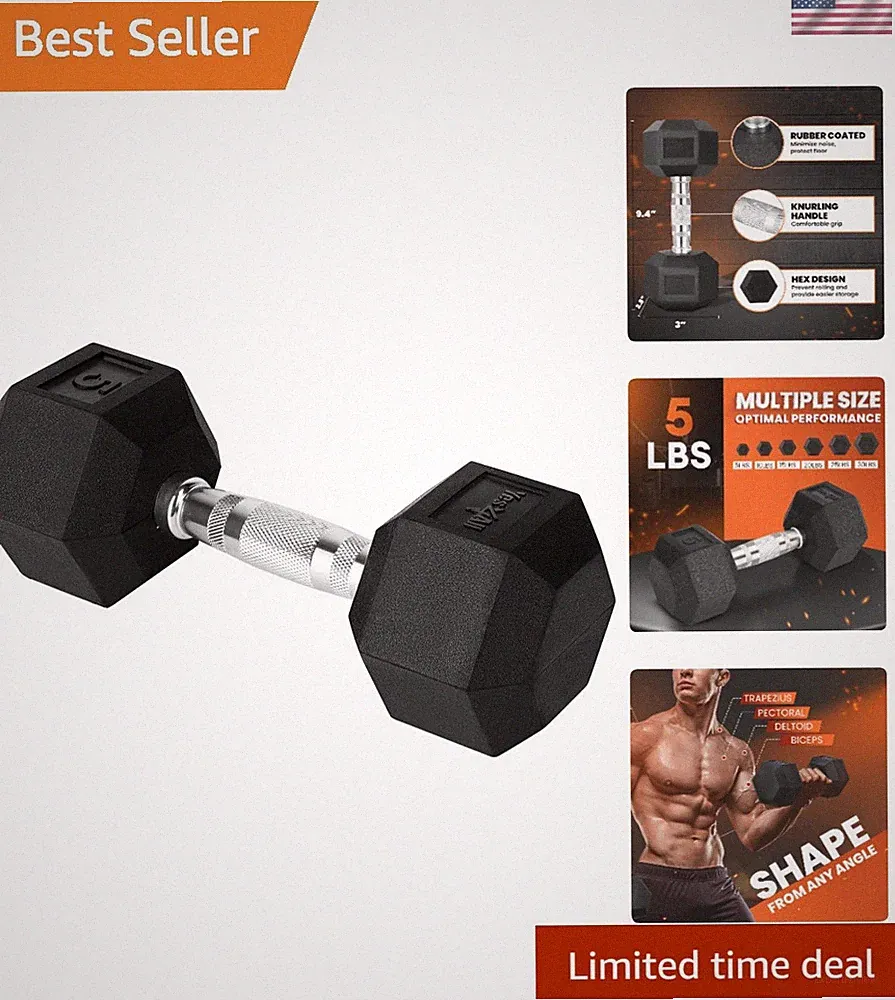 Noise-Reducing Hex Dumbbells with Chrome Grip – 5-50 LBS for Dynamic Fitness