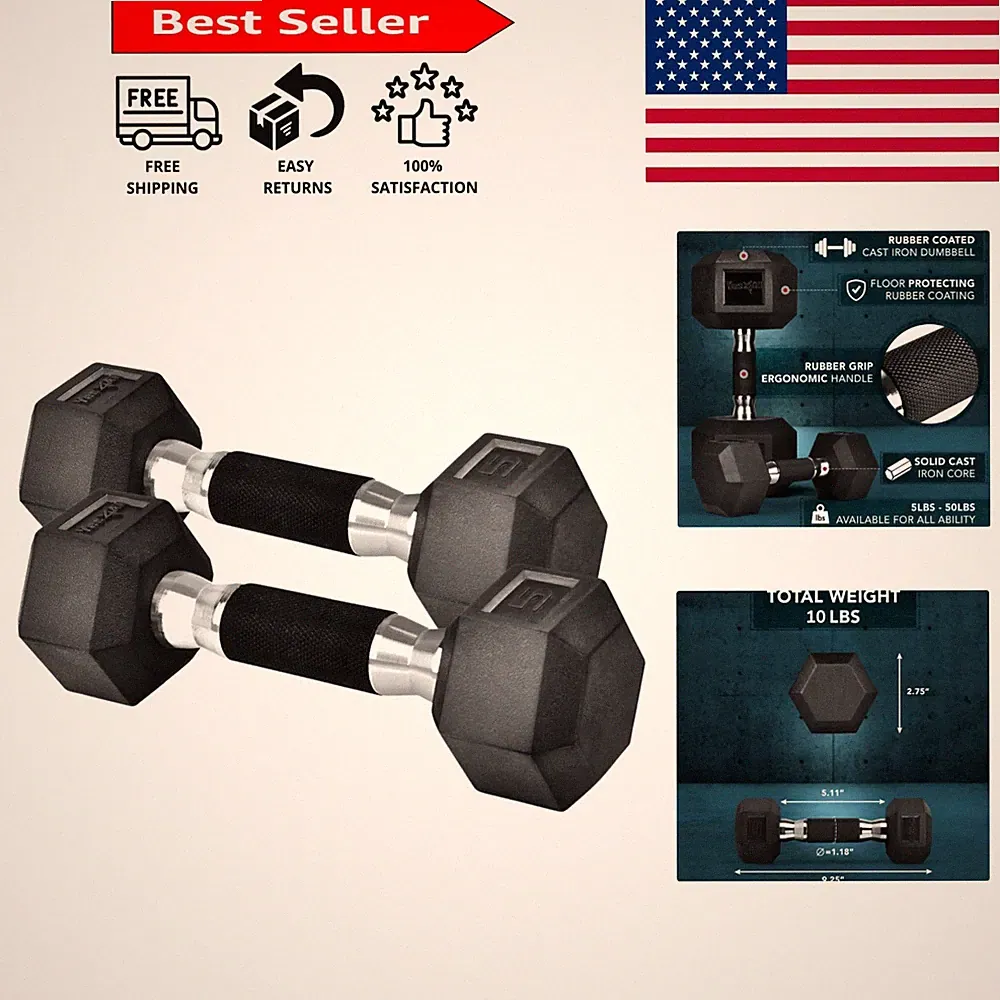 Noise-Reducing Rubber Encased Hex Dumbbells 5-50 LBS – Perfect for Any Workout