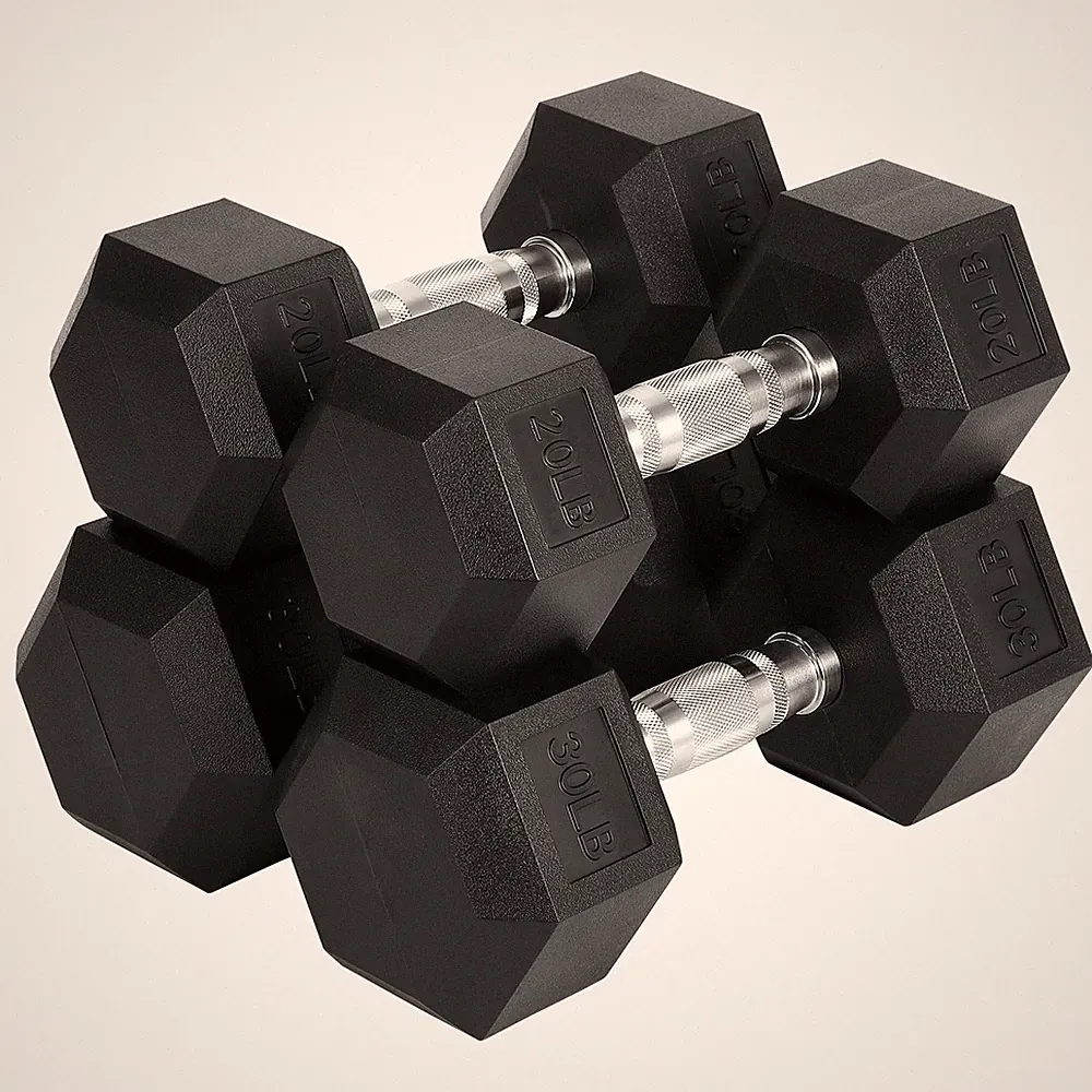 Non-Slip Grip Hex Dumbbell Set 100 lbs (20x2 + 30x2) Rubber PVC Coated