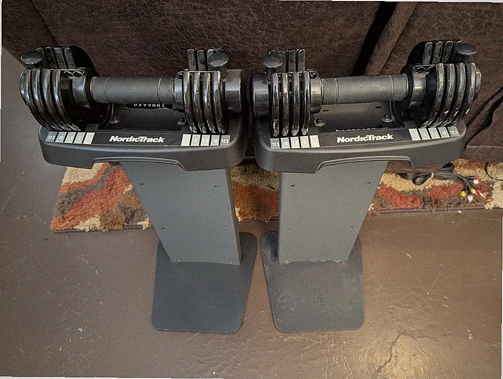 NordicTrack Adjustable Dumbbell Set 5 - 12 lb Select-A-Weight Home Gym W/ Stands