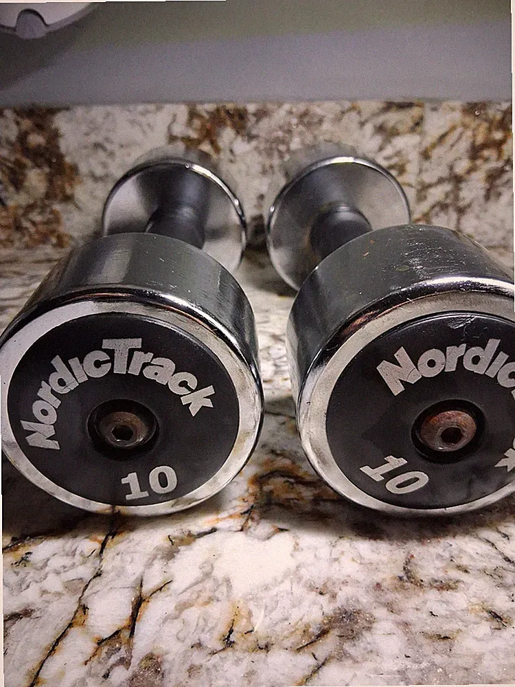 NordicTrack Vintage Chrome 10 Lb Dumbbells Pair 2 x 10Lb - Total 20 Lbs