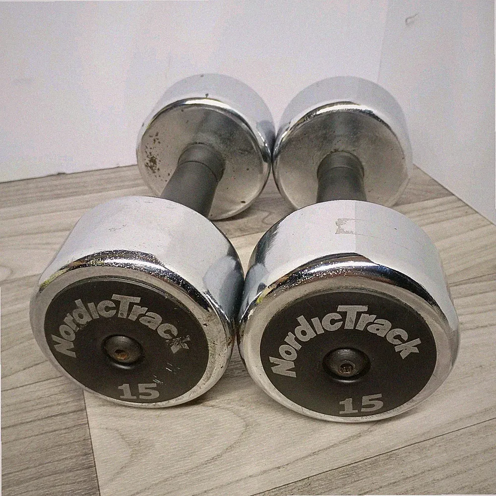 NordicTrack Vintage Chrome 15 Lb Dumbbells Pair 2x15Lb Total 30 Lbs