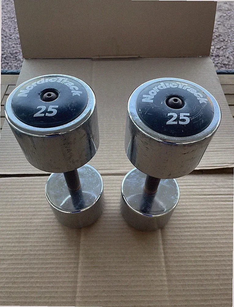 NordicTrack Vintage Chrome 25 Lb Dumbbells Pair 2x25Lb Total 50 Lbs