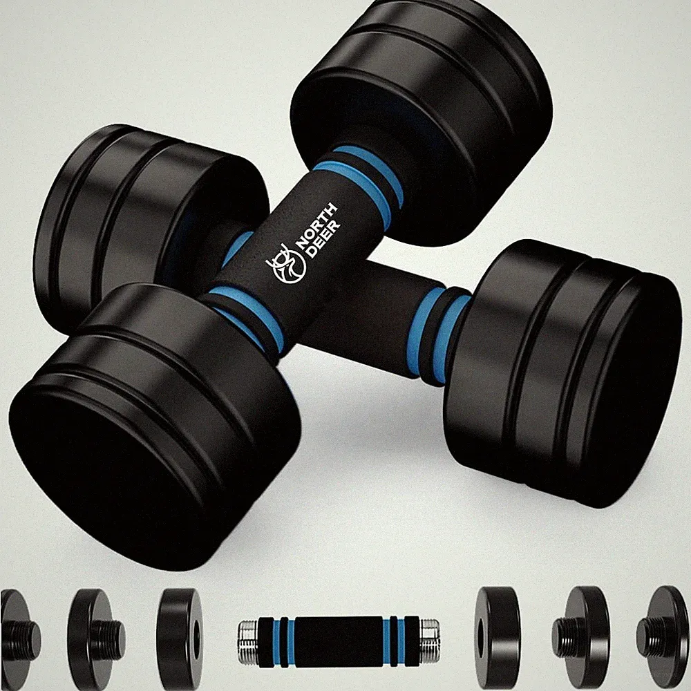 Northdeer Adjustable Black Dumbbell Set 10Lbs Pair 5Lbs/7Lbs/8Lbs/10Lbs Steel