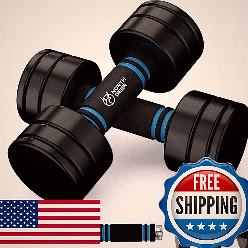 Northdeer Adjustable Black Dumbbell Set 10Lbs Pair 5Lbs/7Lbs/8Lbs/10Lbs Steel