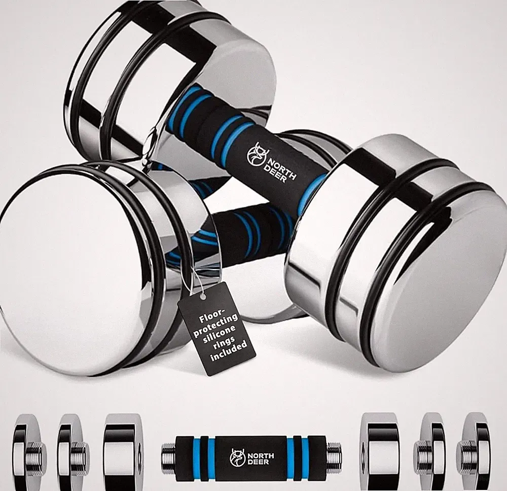 Northdeer Adjustable Chrome Dumbbells with Foam Handles - Multiple Sizes Availab