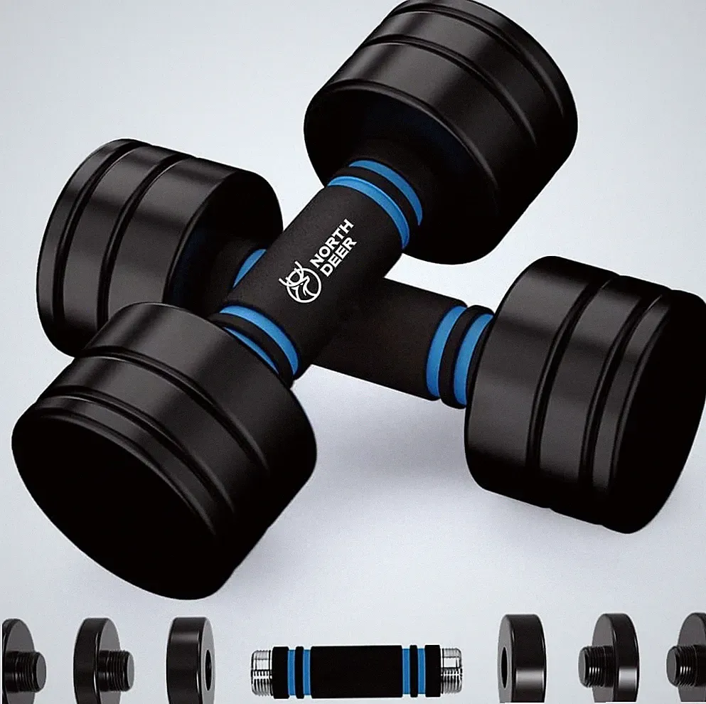 Northdeer Steel Dumbbells Adjustable Black Coated Weight Set with Foam Handles f