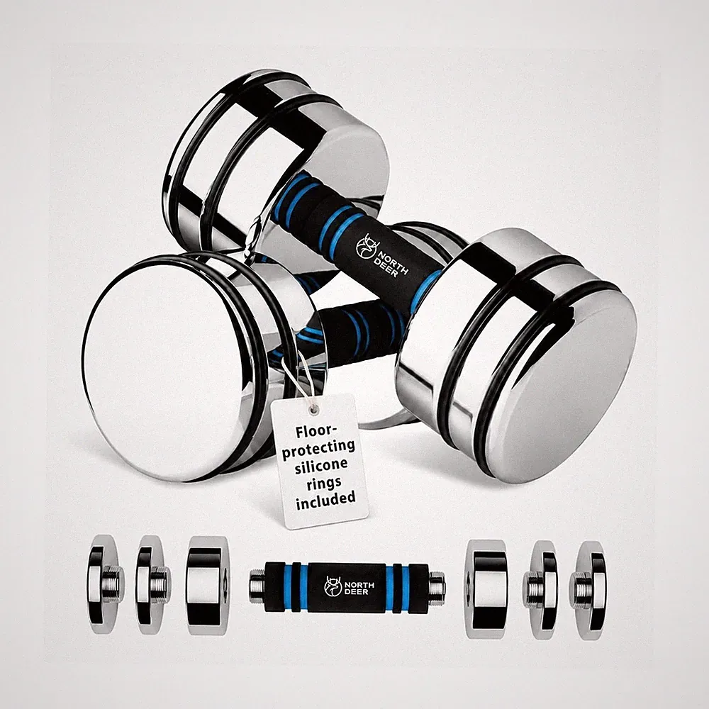 Northdeer Steel Dumbbells Ultracompact & Adjustable Chrome Dumbbell | with Fo...