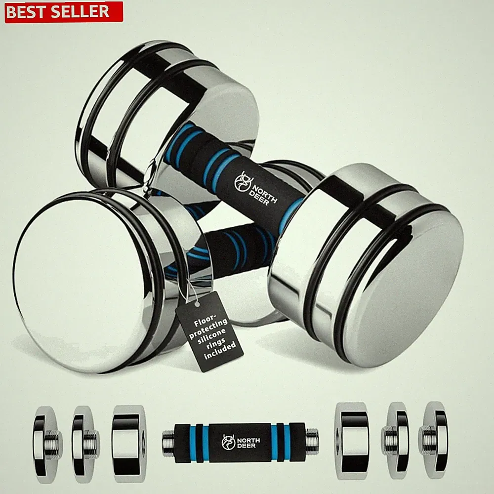 Northdeer Steel Dumbbells Ultracompact & Adjustable Chrome Dumbbell with Foam
