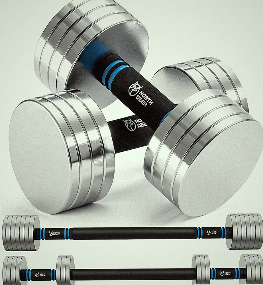 Northdeer V2.0 Upgraded Adjustable Steel Dumbbells 40LB / 60LB - 2 in 1 Dumbbell