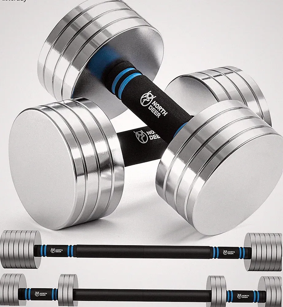 Northdeer V2.0Upgraded Adjustable Steel Dumbbells 40LB-2in1 Dumbbell Barbell Set