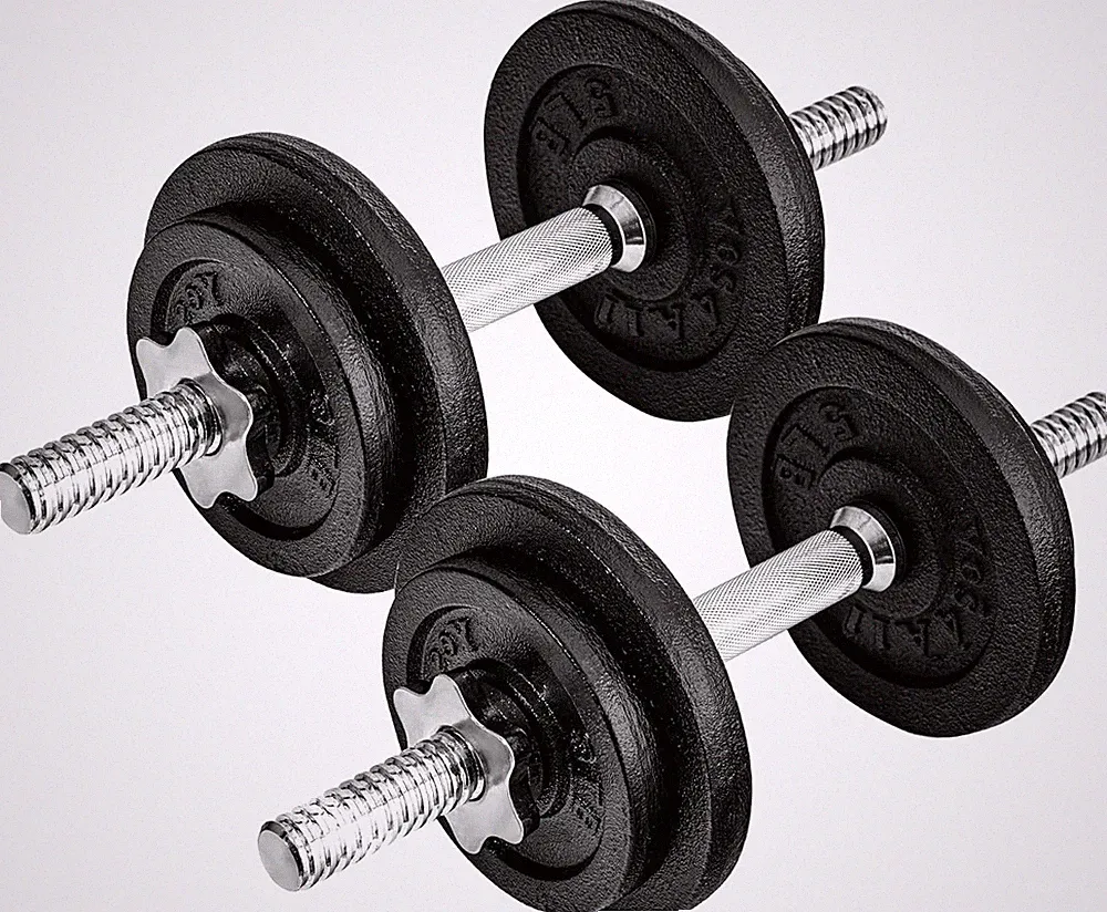 Old School Adjustable Dumbbell Set with Weight Plates, Star Lock Collars/Connect