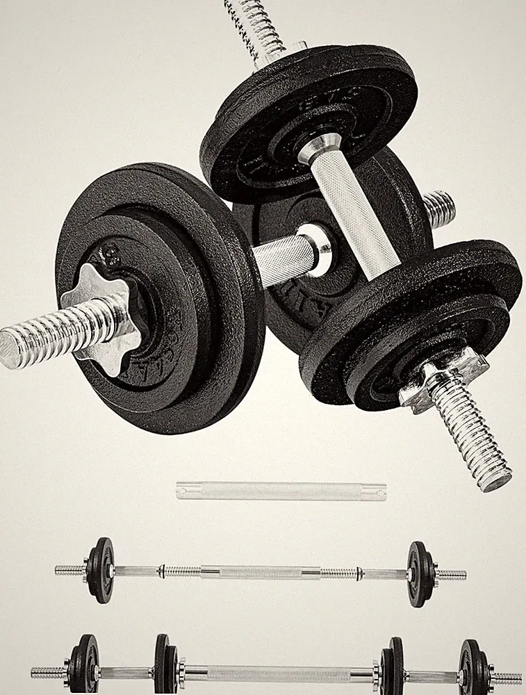 Old School Adjustable Dumbbell Set with Weight Plates, Star Lock Collars/Connect
