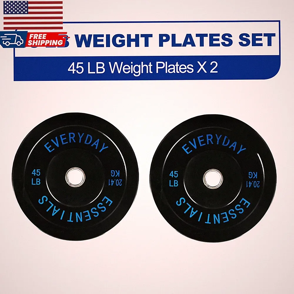 Olympic Bumper Plate Weight Plate 45 Lbs Pair Black FREE SHIPPING USA