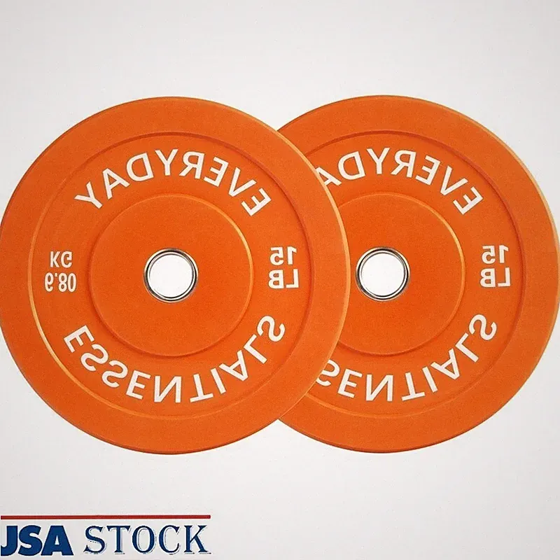 Olympic Bumper Weight Plates 15 lbs Pair Adjustable Vinyl Dumbbell Set