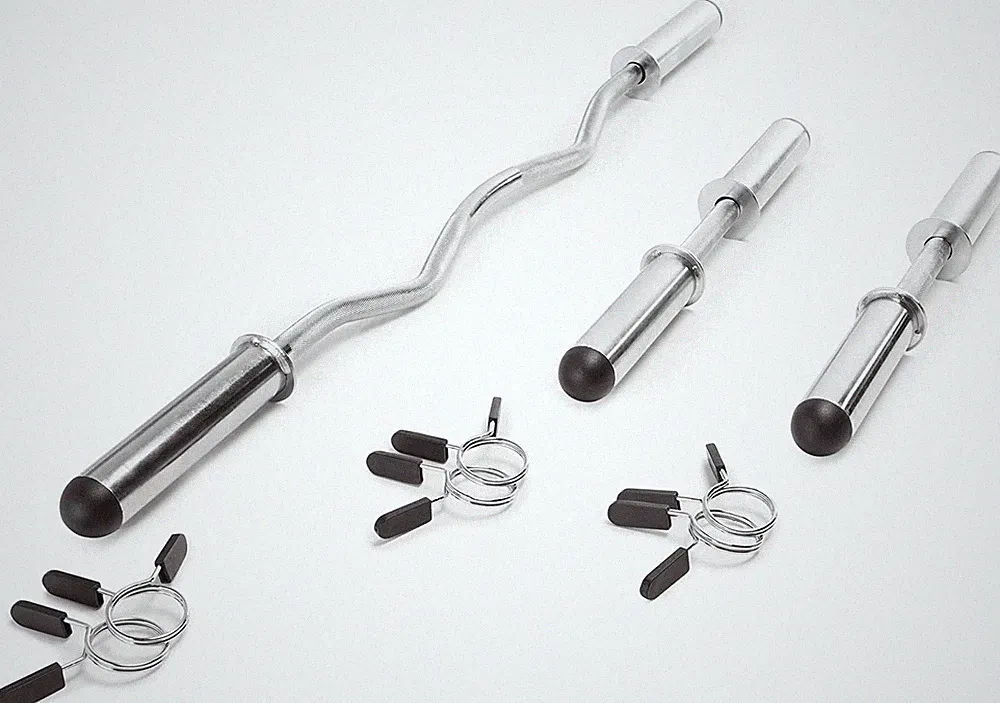 Olympic Curl Bar and Dumbbell Bars Set Ez Curl with Spring Collars Chrome