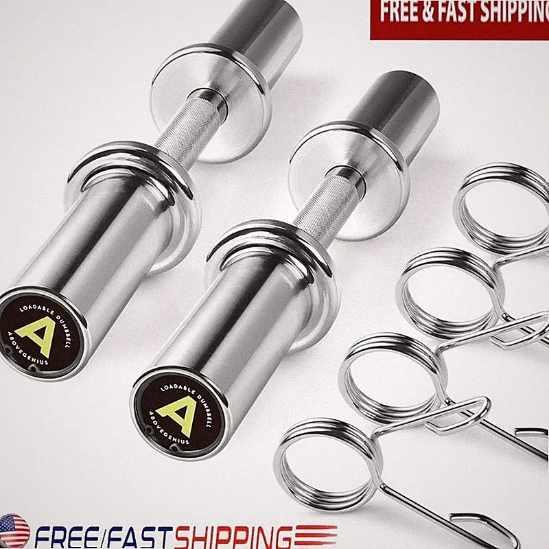 Olympic Dumbbell Bar Set 16 Inch Solid Steel Handles W/ Spring Collars New