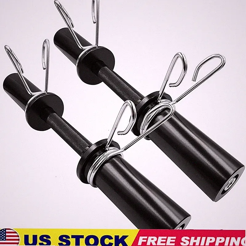 Olympic Dumbbell Bar Set 2 Bars 4 Spring Collars Solid Steel Home Gym Equipment