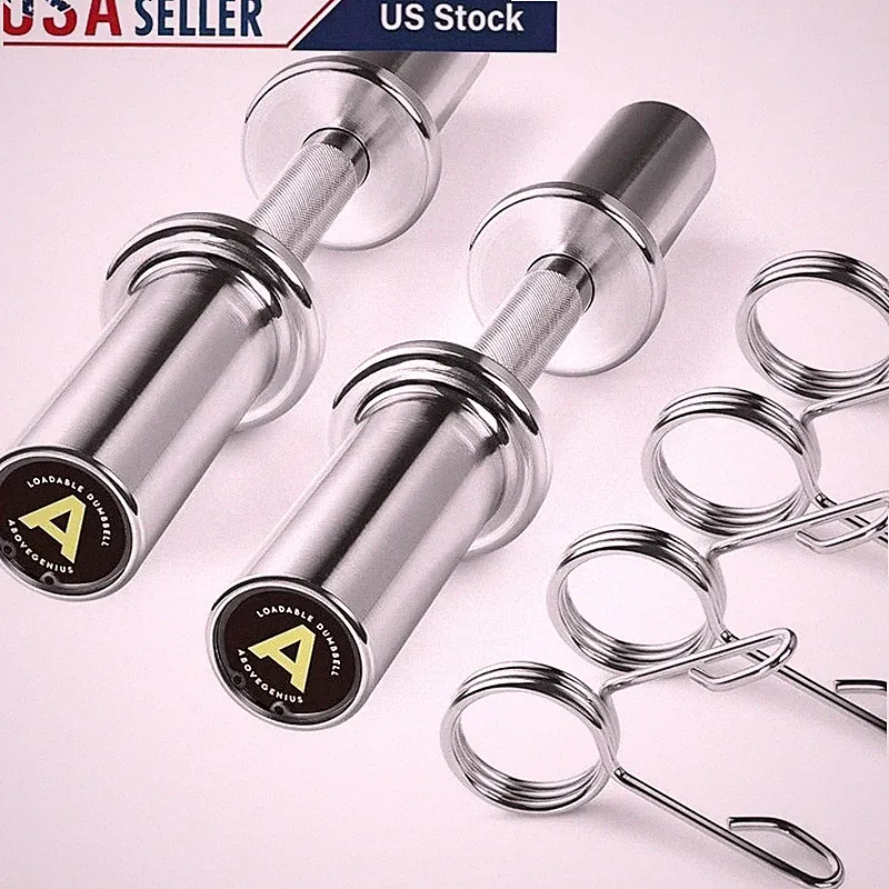 Olympic Dumbbell Bars Set 16 Inch Solid Steel Rotating Sleeves 100LB Capacity US