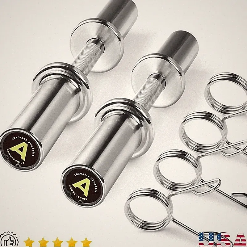 Olympic Dumbbell Bars Set Solid Steel 16in Adjustable Weights Spring Collars New
