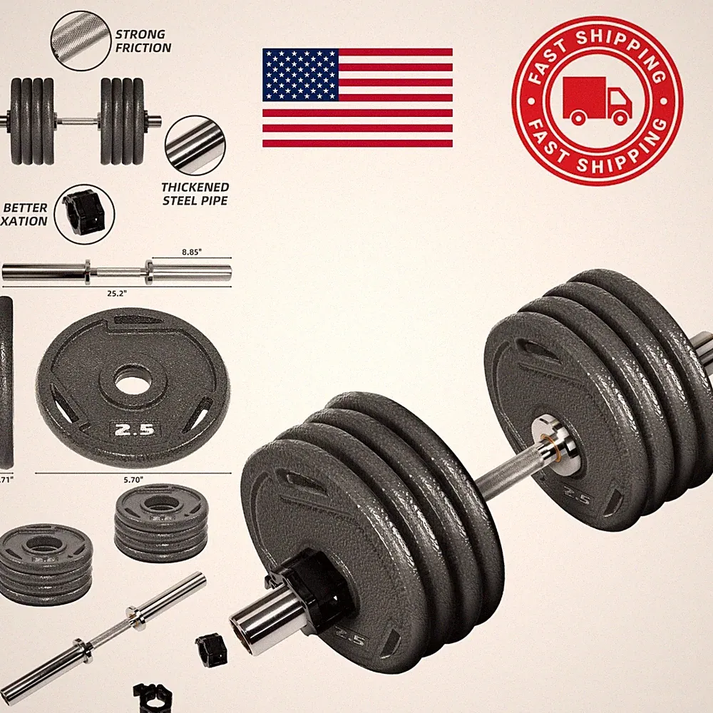 Olympic Dumbbell Set 20lbs Adjustable Weight Black Cast Iron with Chrome Finish