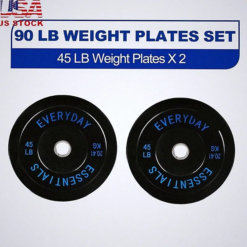 Olympic Weight Bumper Plates Set of 2 Durable Rubber 45 lb Fitness Equipment New