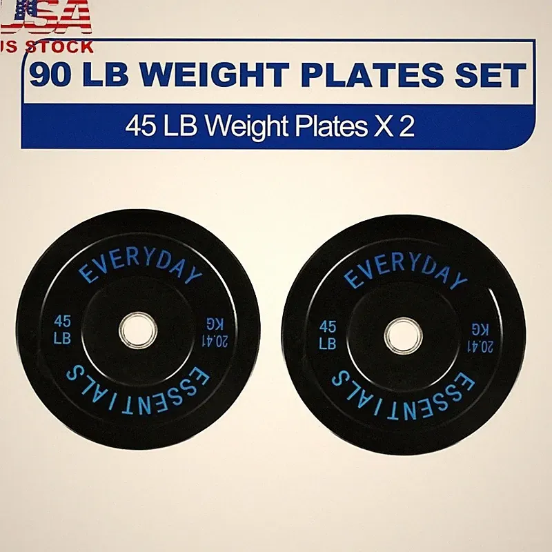 Olympic Weight Bumper Plates Set of 2 Durable Rubber 45 lb Fitness Equipment New